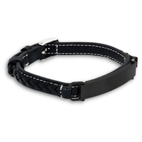 Leather bracelet with steel plate, black