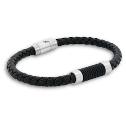 Leather bracelet, steel clasp, black