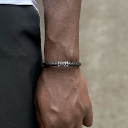 Silver/Leather bracelet | Oxidized silver tube