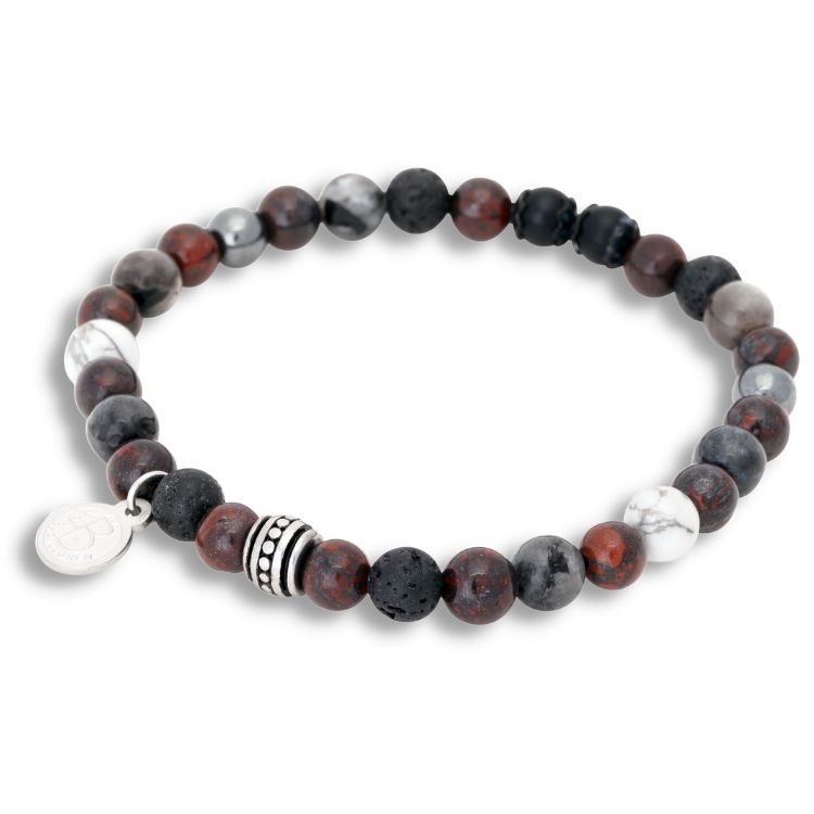 Rött, grått, svart och vitt beadsarmband för män