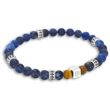 Silver/Beadsarmband | Lapis Lazuli/Tigeröga