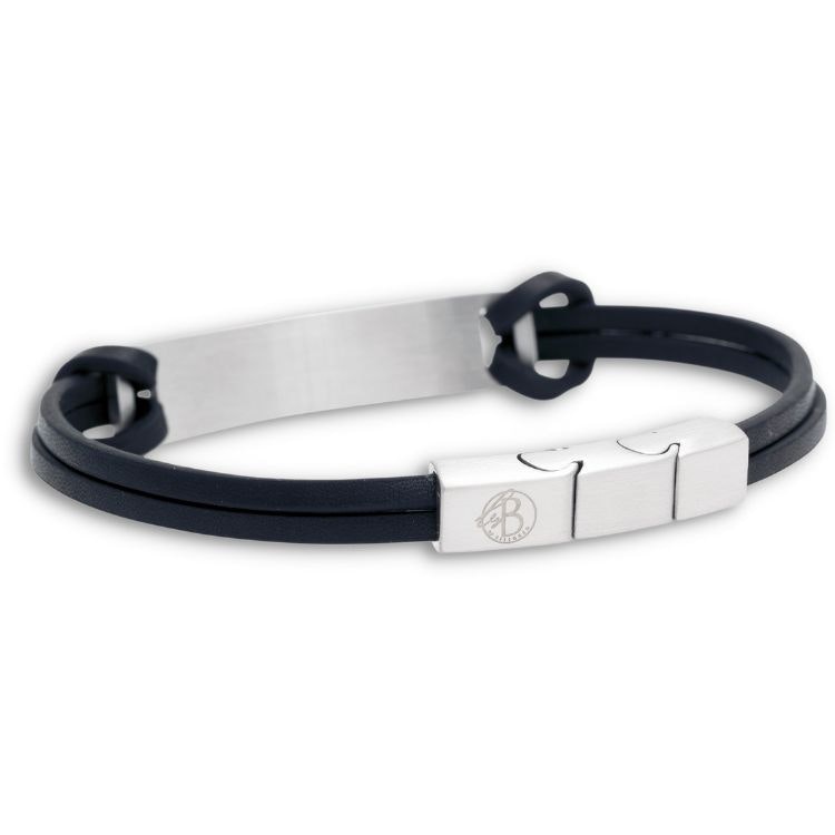 Länkar på magnetlås i stål på svart läderarmband