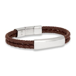 Silver/läderarmband | Dubbel Flätat | 8 mm