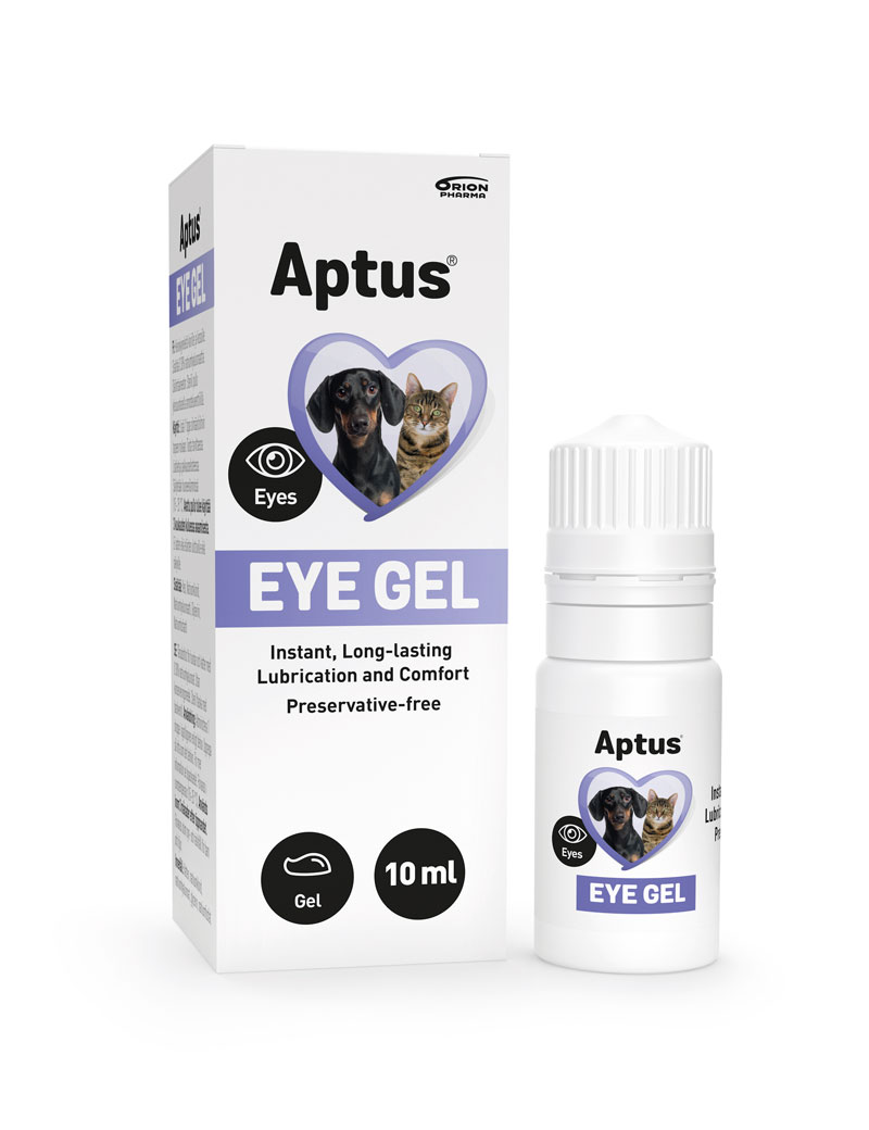 Framsidan av Aptus Eye Gel - ögongel för katt & hund.