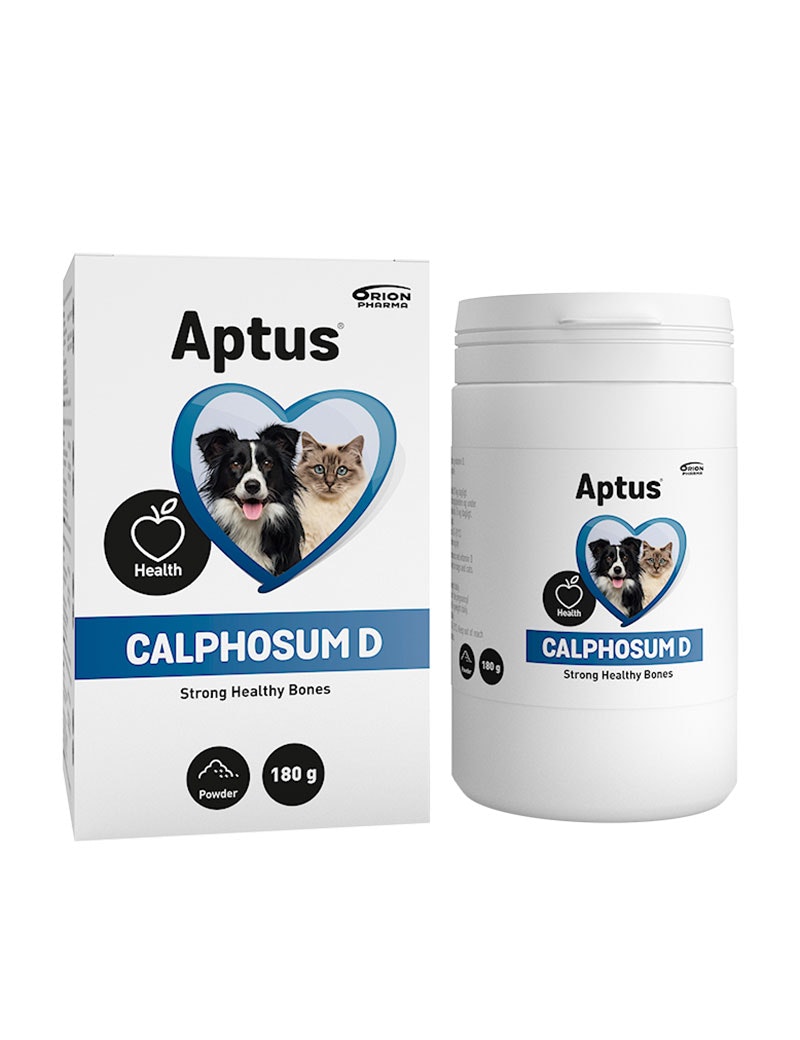 Framsidan av Aptus Calphosum D Pulver. Kalcium till hund och katt.