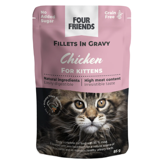 Framsidan av Four Friends Kitten Chicken In Gravy.