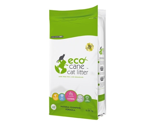 Framsidan av Eco Canes miljövänliga kattströ.