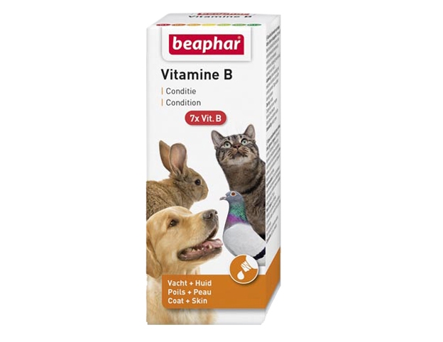 Framsidan av Beaphars B-vitamin för katter, hundar och andra smådjur.