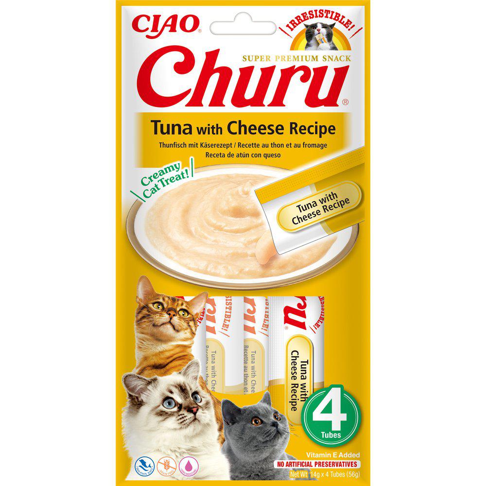 Den gula förpackningen för Churu Cat Tuna & Cheese.