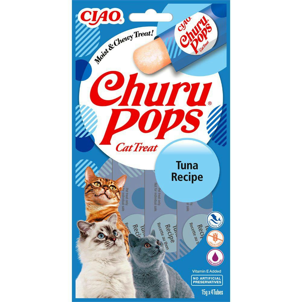 En blå förpackning med Churu Cat Pops Tuna.