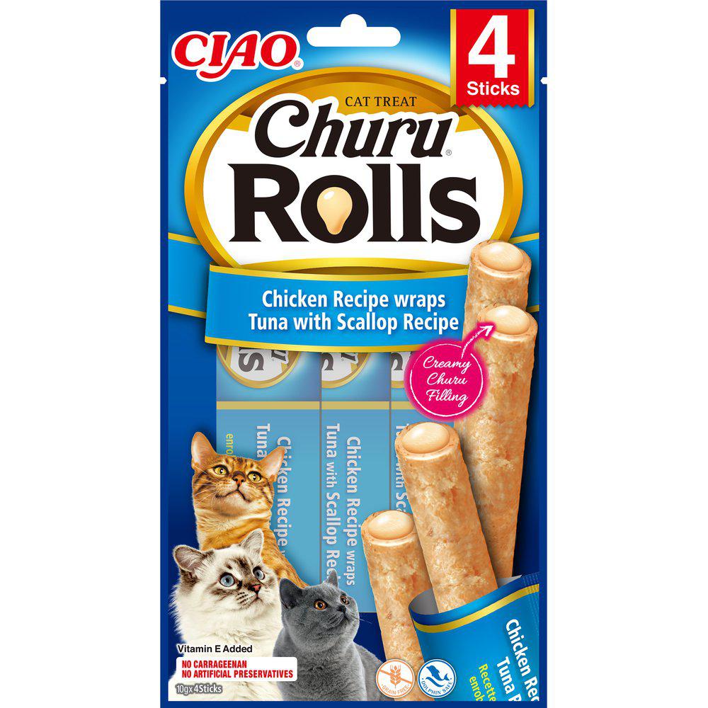 Framsidan av Churu Cat Rolls Chicken & Tuna Wrap With Scallop.