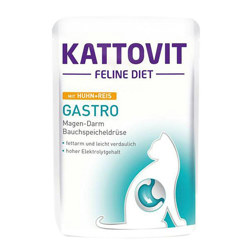 Framsidan av Kattovit Feline Diet Gastro Kyckling & Ris.