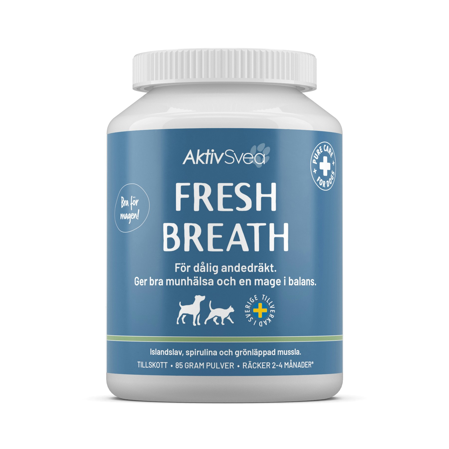 Framsidan av förpackningen för Aktiv Svea Fresh Breath - 85 gram.