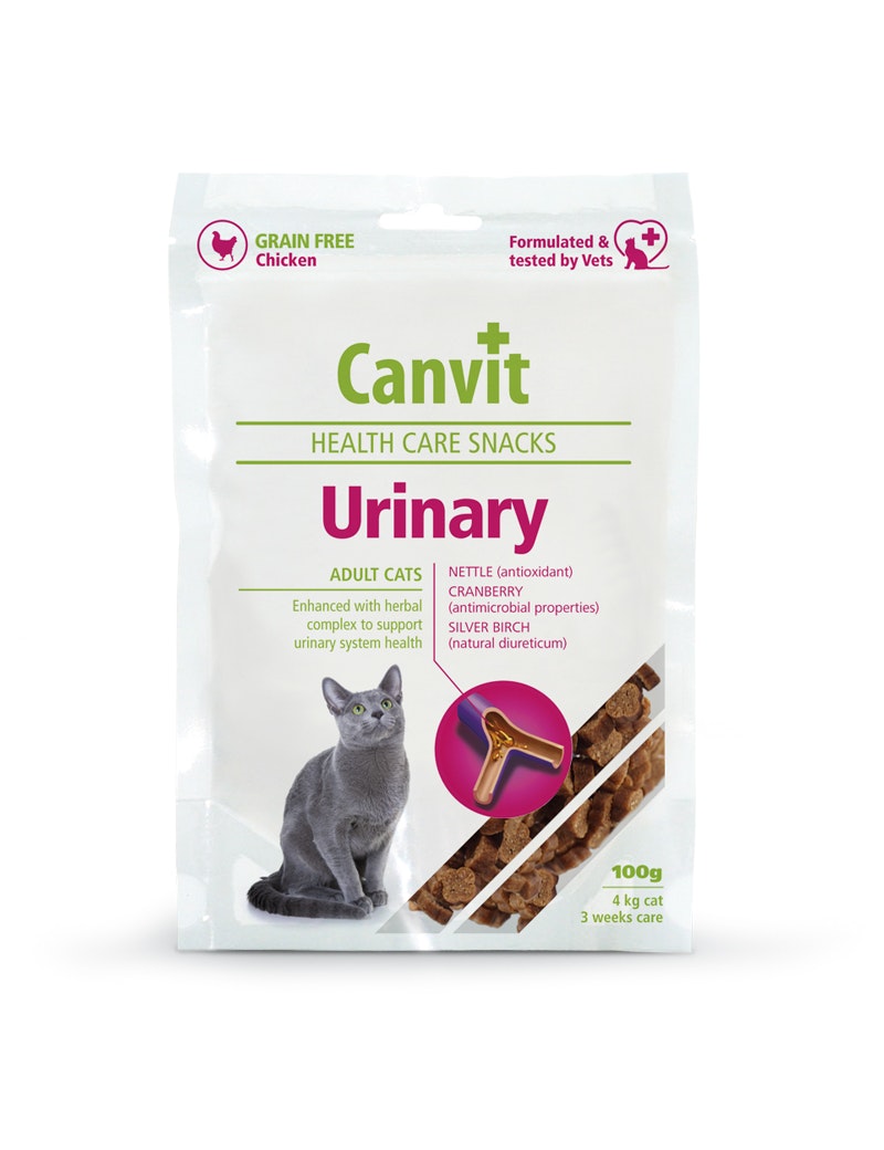 Framsidan av förpackningen för Canvit Health Care Snack Urinary.