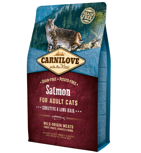 Framsidan av förpackningen för Carnilove Cat Salmon Adult - 2 kg.