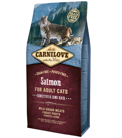 Framsidan av förpackningen för Carnilove Cat Salmon Adult - 6 kg.