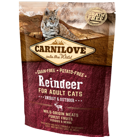Framsidan av förpackningen för Carnilove Cat Reindeer Adult - 400 gram.