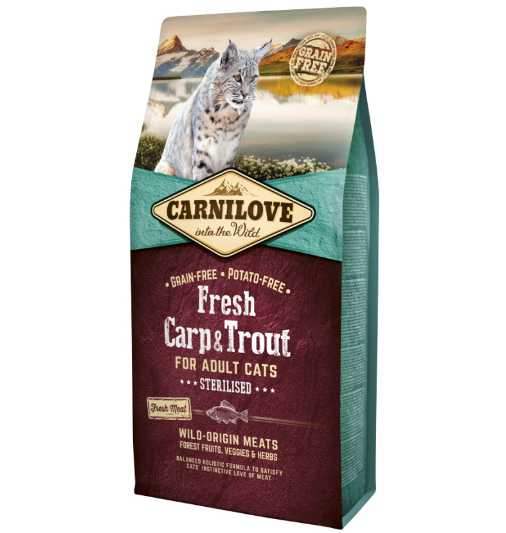 Framsidan av förpackningen för Carnilove Cat Fresh Carp & Trout Adult - 6 kg.