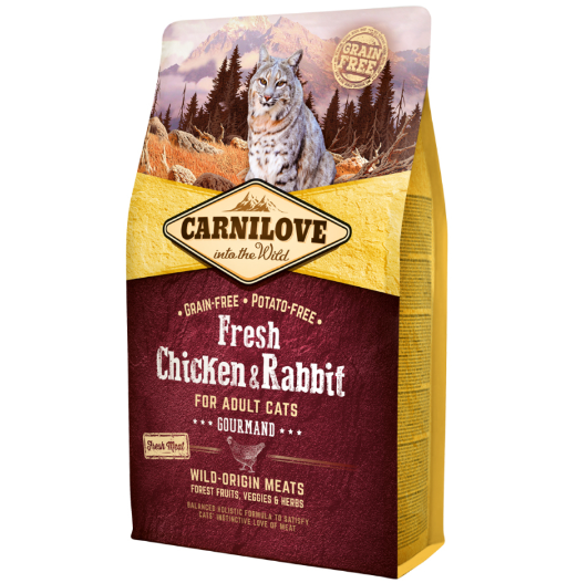 Framsidan av förpackningen för Carnilove Cat Fresh Chicken & Rabbit Adult - 2 kg.