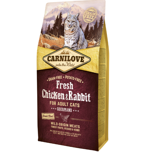 Framsidan av förpackningen för Carnilove Cat Fresh Chicken & Rabbit Adult - 6 kg.