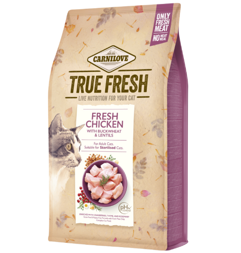 Framsidan av förpackningen för Carnilove Cat True Fresh Chicken.