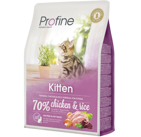 Framsidan av förpackningen för Profine Kitten Chicken & Rice.