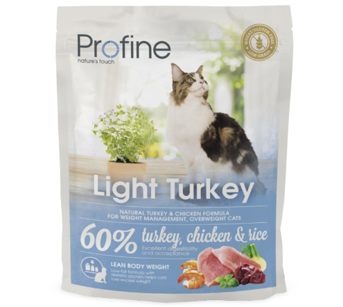 Framsidan av förpackningen för Profine Cat Light Turkey 300 gram.