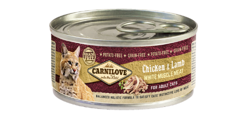 Framsidan av förpackningen för Carnilove Cat Chicken & Lamb - 100 gram.