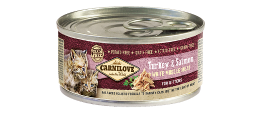 Framsidan av förpackningen för Carnilove Cat Turkey & Salmon Kitten - 100 gram.