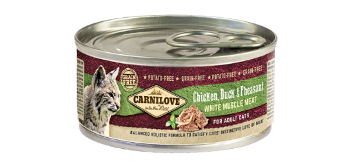 Framsidan av förpackningen för Carnilove Cat Chicken, Duck & Pheasant - 100 gram.