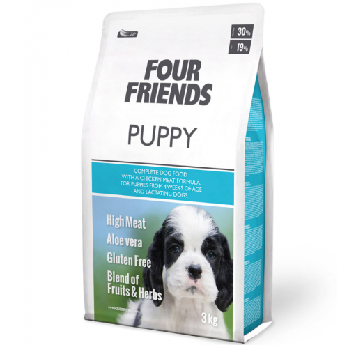 Framsidan av förpackningen för Four Friends Puppy - 3 kg.