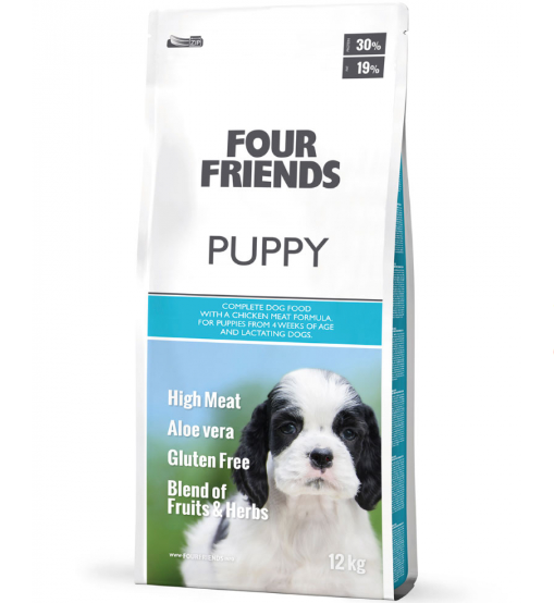 Framsidan av förpackningen för Four Friends Puppy - 12 kg.