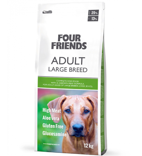 Framsidan av förpackningen för Four Friends Adult Large Breed - 12 kg.