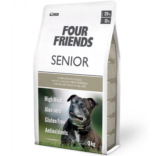Framsidan av förpackningen för Four Friends Senior - 3 kg.