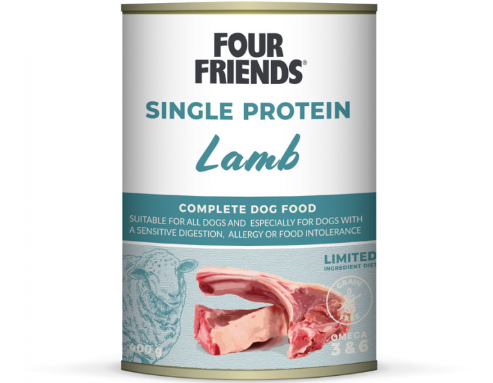 Framsidan av förpackningen för Four Friends Single Protein Lamb - 400 g.