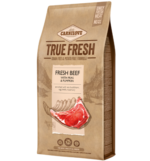 Framsidan av förpackningen för Carnilove True Fresh Beef Adult - 1,4 kg.