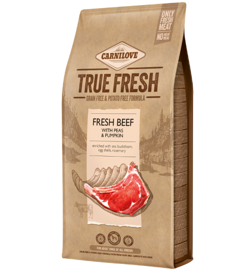 Framsidan av förpackningen för Carnilove True Fresh Beef Adult - 4 kg.