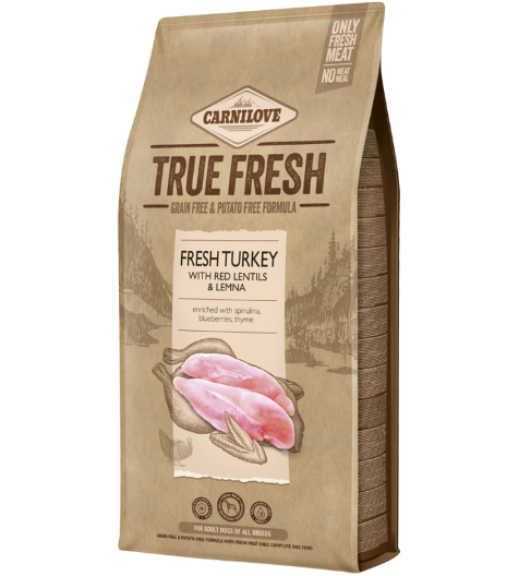 Framsidan av förpackningen för Carnilove True Fresh Turkey Adult - 1,4 kg.