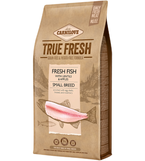 Framsidan av förpackningen för Carnilove True Fresh Fish Adult Small Breed - 1,4 kg.