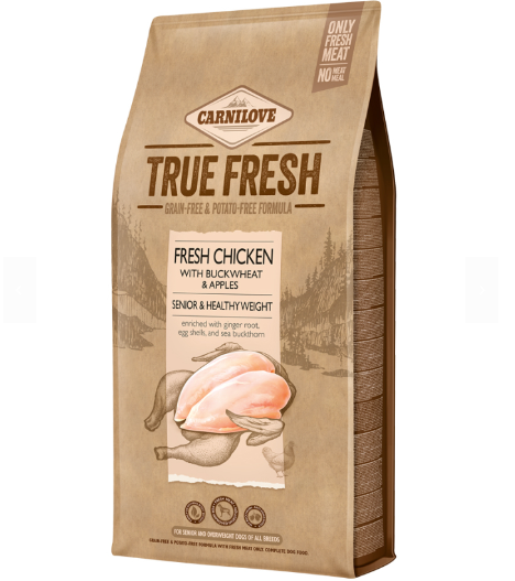 Framsidan av förpackningen för Carnilove True Fresh Chicken Senior - 1,4 kg.