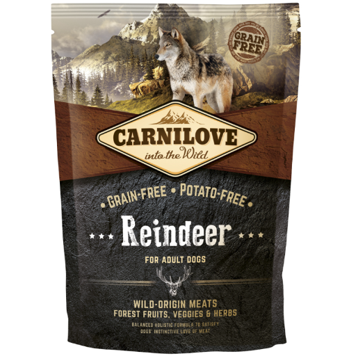 Framsidan av förpackningen för Carnilove Dog Reindeer Adult - 1,5 kg.