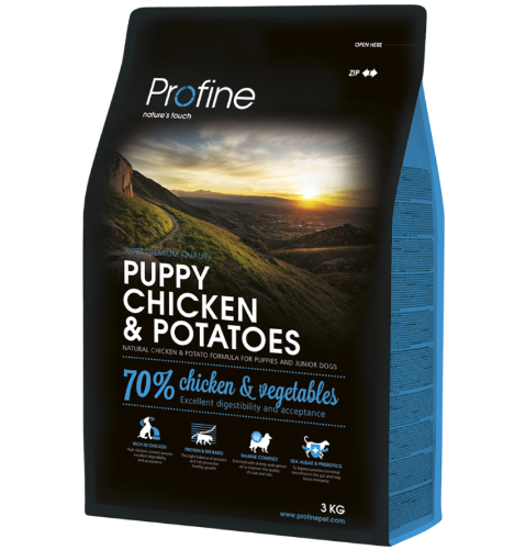 Framsidan av förpackningen för Profine Dog Puppy Chicken & Potatoes - 3 kg.