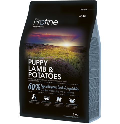 Framsidan av förpackningen för Profine Dog Puppy Lamb & Potatoes - 3 kg.