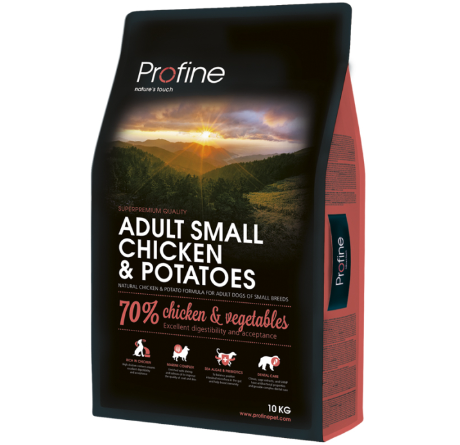 Framsidan av förpackningen för Profine Dog Adult Small Chicken & Potatoes - 10 kg.