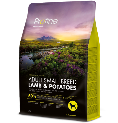 Framsidan av förpackningen för Profine Dog Adult Small Lamb & Potatoes - 2 kg.