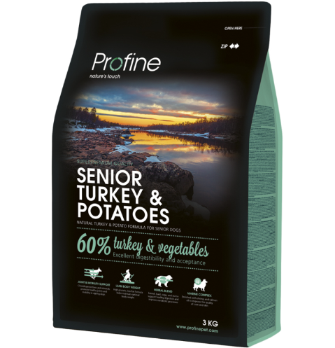Framsidan av förpackningen för Profine Dog Senior Turkey & Potatoes - 3 kg.