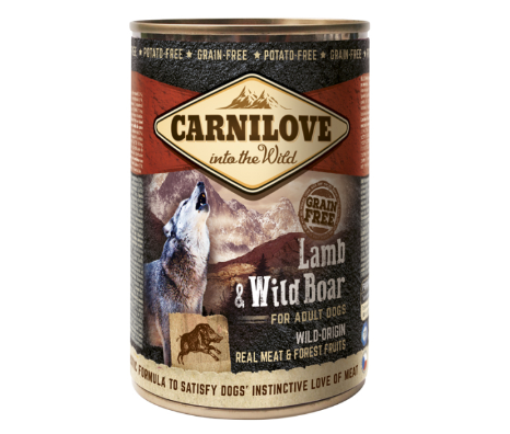 Framsidan av förpackningen för Carnilove Dog Wild Meat Lamb & Wildboar - 400 gram.