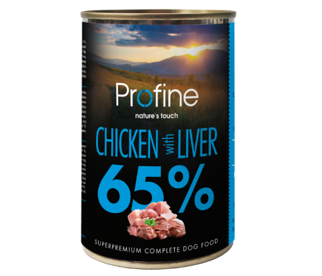 Framsidan av förpackningen för Profine Dog 65% Chicken with Liver - 400 gram.