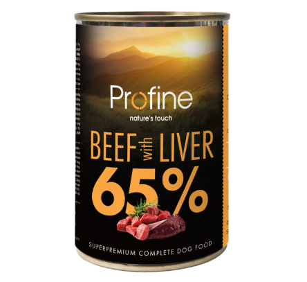 Framsidan av förpackningen för Profine Dog 65% Beef with Liver - 400 gram.