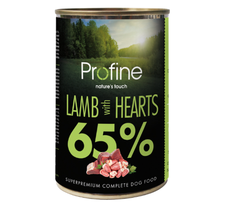 Framsidan av förpackningen för Profine Dog 65% Lamb with hearts - 400 gram.